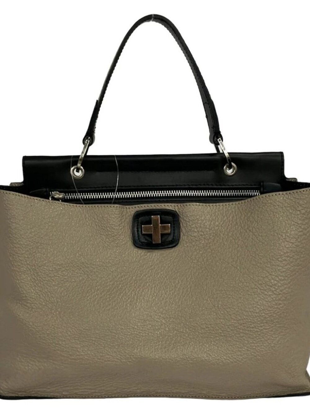 GIANNICHIARINI Gray Beige Black Leather Handbag
